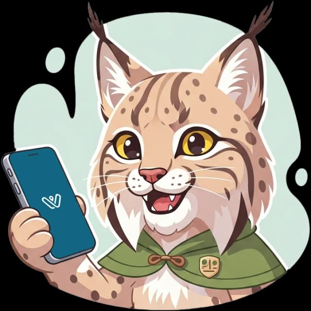 Rysia the lynx holding the Rewandr app